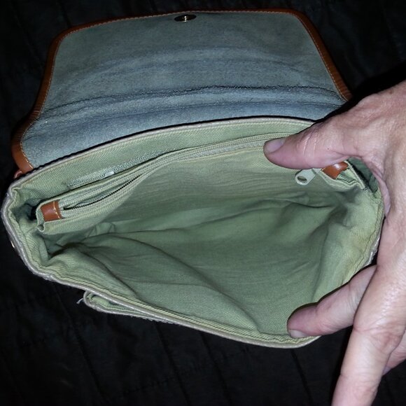 Vintage Dooney & Bourke Leather  Handbag Purse Messenger  Light Brown & Brown - Picture 14 of 16